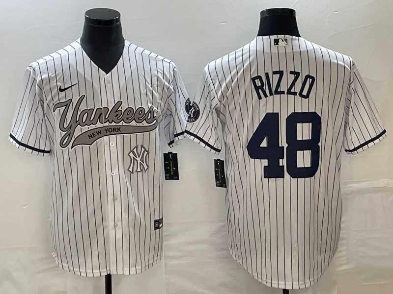 Mens New York Yankees #48 Anthony Rizzo White With Patch Cool Base Stitched Baseball Jersey